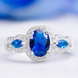 Royal Blue Sapphire Gemstone ring, size 7, 925 Sterling Silver Charmed Aroma